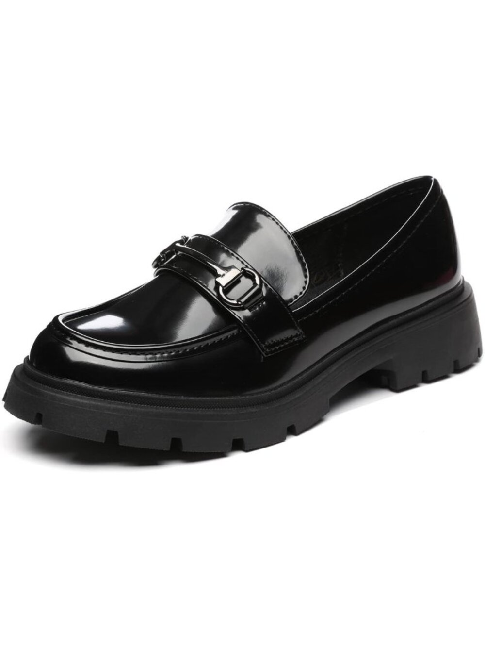 Stylish Chunky Platform Loafers - Black Patent Leather, Comfortable Slip-On